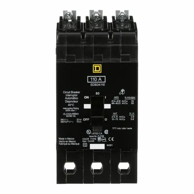 SQUARE D Miniature Circuit Breaker: 110 A, 277/480V AC, Three Phase, 18kA at 277/480V AC - EDB & EGB Series, Bolt-On Square D Miniature Circuit Breakers