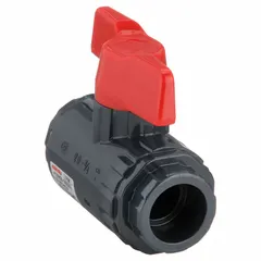 This ASAHI ball valve is a 3/4 in PVC straight valve with socket x socket connections, rated for a maximum pressure of 150 psi (CWP). It is used for on/off flow control in piping systems handling water, chemicals, or air, where corrosion resistance is required.