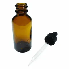 Amber Glass Lab Dropper Bottle, Boston Round, 30 mL, 1 fl oz, Soda Lime Glass