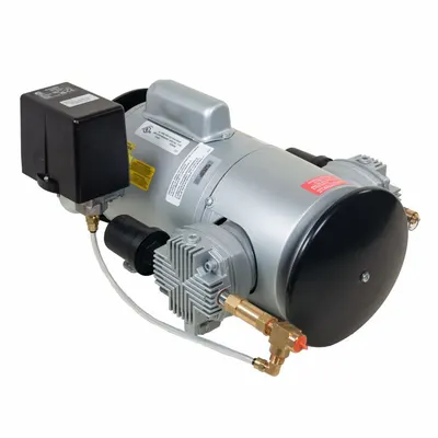 GAST Piston Air Compressor: 0.333 hp, 1 Phase, 115/230V AC, 50 psi Max Continuous Pressure - Reciprocating Piston Compressor/Vacuum Pumps