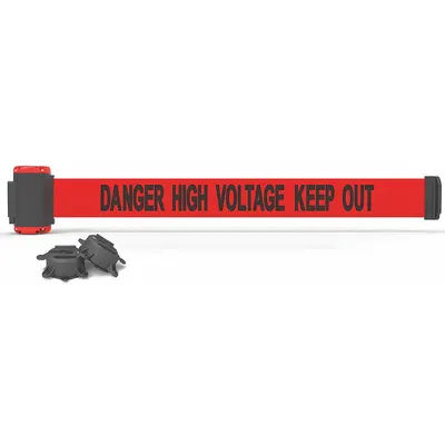 BANNER STAKES Magnetic Retractable Belt Barrier: Magnet, 7 ft Belt Lg, Danger Messaging - Magnetic-Mount Retractable Belt Barriers