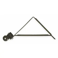 Steel mounting bracket for industrial fans. Measures 12 inches in length and 12 inches in width. Black finish. Used to securely mount fans in ventilation, exhaust, or air circulation systems.