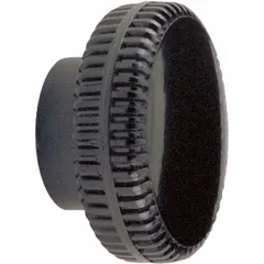 This knurled knob features a threaded hole for secure mounting on studs or screws. The thermoset black construction provides a firm grip for manual adjustment in machinery, control panels, and clamping fixtures. With a 1.25 in diameter and 5/16"-18 thread, it is suited for applications requiring frequent hand-tightening.