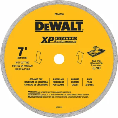 DEWALT Diamond Saw Blade: 7 in Blade Dia., 5/8 in Arbor Size, Wet - Tile-Cutting Blades