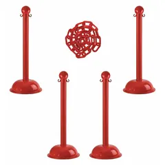 Solid-Color Plastic Chain Barrier System, Red, 6 Posts, 30 ft Chain