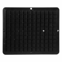Rectangular panel cabin air filter with synthetic media. Overall length 12 9/16 inches. Designed for use in Caterpillar trucks to filter incoming cabin air