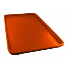 Orange lid designed for ROCK food trays, measuring 9-1/2 in overall width. Used to cover trays during transport or storage, keeping contents contained. Not NSF certified.