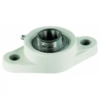Polymer rhombus flange unit with 5/8 in cylindrical bore, set screw locking, and 3/8 in mounting bolts. Lubricated with FDA/USDA-H1 solid grease for washdown environments. Length 4 7/16 in, inch system. Suitable for food processing and packaging equipment
