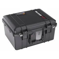 This lightweight suitcase-style protective case from PELICAN has interior dimensions of 11 3/8 in x 15 1/8 in x 8 1/2 in. It features press and pull latches for secure closure and is stationary with no wheels. The case is black and ships without foam, allowing custom fitting for sensitive equipment, tools, or instruments in industrial, field-service, or logistics applications.