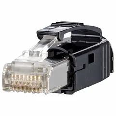 Male RJ45 connector with straight orientation, 8 poles, Cat6 performance, and IP67-rated polycarbonate housing. Designed for cable mounting with crimp termination, suitable for data, HDBaseT, and power applications in industrial environments.