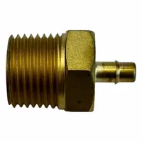 Brass barbed tube fitting with MNPT male threads on one end and barbed tube connection on the other. Connects tubing to male NPT pipe threads in fluid or air systems. ID size is 1/8 inch