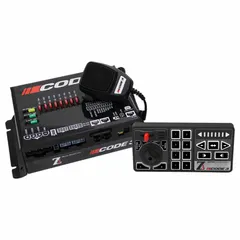 Electronic siren controller for emergency vehicles, producing Air Horn, Hi-Lo, Wail, and Yelp tones from a 12V input. Includes a Rotary Control Head with Adjustable Backlight Brightness for low-light operation.