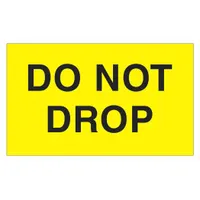 Self-adhesive label with 'Do Not Drop' message for marking packages and equipment that require careful handling. Supplied in a pack of 500 labels. Commonly used in shipping, warehousing, and industrial settings to communicate handling instructions and reduce risk of damage