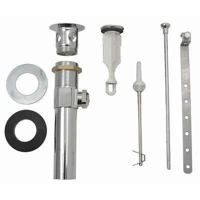 Delta Drain Assembly: Brass, Chrome, 2 1/8 in Overall Dia, Slip - Sink Drains with Lever-Activated Stopper