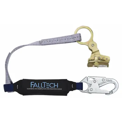 FALLTECH Shock-Absorbing Lanyard: 310 lb Capacity, Steel, Black/Blue - Rope Grabs with Shock-Absorbing Lanyard for Vertical Rope Lifelines