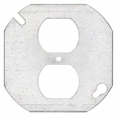 Galvanized steel cover for octagon-shaped electrical boxes. Open design provides access to wiring connections. Suitable for use in junction boxes where periodic inspection or maintenance is required.