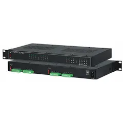 This power supply board with steel enclosure converts 115/240V AC input to 24Vac at 16A. It is designed for rack-mount installations in security, access control, and industrial automation systems to power devices such as cameras, locks, and controllers.