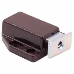 This magnetic push-to-close catch is made of plastic with a height of 9/16 in and a width of 1 7/16 in. It operates with a push action for latching. Suitable for use in cabinets, enclosures, and light-duty access doors where a simple magnetic latching solution is required.