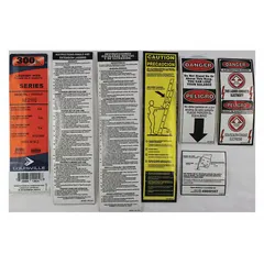 This label kit is a replacement set of safety and identification labels for Louisville Ladder equipment. It is designed for use with manufacturer model number AE2108. The kit provides essential labeling for material handling ladders.