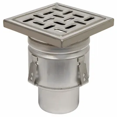 BLUCHER Floor Drain: 8 in Grate Size, 3 in Nominal Pipe Size, No Hub, Stainless Steel - Sanitary Floor Drains