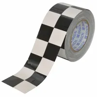 This polyester floor marking tape features a checkered black/white pattern for high visibility. It is 3 inches wide, 100 feet long, with an 8 mil thickness and no legend. Commonly used to mark aisles, hazard zones, and work areas in industrial facilities