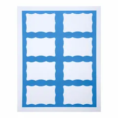 Paper adhesive badge in blue, blank legend for custom marking. Each badge measures 2 3/8 inches high by 3 3/8 inches wide. Supplied in a 200-pack. Suitable for temporary identification, labeling, or access control in industrial facilities, events, or offices.