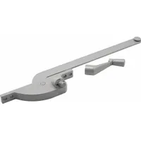 This left-hand crank window operator is designed for casement windows and mounts to the frame. It includes a crank handle and features a painted aluminum finish. The base length is 4-3/4 inches. Suitable for residential and light commercial window applications