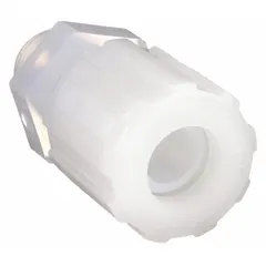 This PFA 45-degree flare tube fitting elbow features a flared/threaded connection with 1/4 in pipe and 3/8 in OD tubing sizes. Constructed from PFA, it meets FDA Approved standards for use in high-purity fluid systems requiring corrosion resistance. Suitable for applications in pharmaceutical, food processing, and chemical handling industries.
