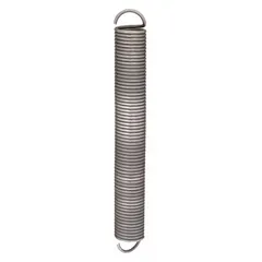 Carbon steel extension springs with machine hooks for tension applications. Free length 7 13/64 in, wire diameter 0.207 in, outer diameter 1.25 in. Sold as a 2-pack. Used in industrial machinery, conveyors, and automation systems to store and release energy.