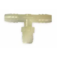 Barbed Tee: 1/2 in Pipe x 1/4 in ID x 1/4 in ID size, MNPT x Barbed x Barbed, Polypropylene, 10 PK (MPN T8-4WP)