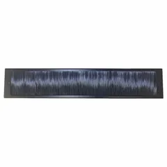 This brush plate panel is constructed with a black nylon brush and steel frame. It is used for cable management in enclosures, racks, and cabinets, allowing cables to pass through while blocking dust and debris.