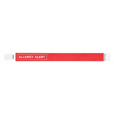 ID Wristband: Allergy Alert, 10 in Overall Lg, 3/4 in Overall Wd, Tyvek, Red - Security Wristbands