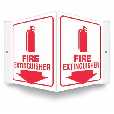 CONDOR Safety Sign: PETG, Mounting Holes Sign Mounting, 6 in x 8 1/2 in Nominal Sign Size - V-Shape Projection Fire Extinguisher Signs