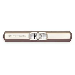 Steel pocket level measuring 3 1/2 in x 3/8 in x 1/2 in with one glass vial. Features no sharp edges for safe handling. Used for checking level and plumb in confined spaces such as machinery setup, electrical panel installation, and maintenance tasks.