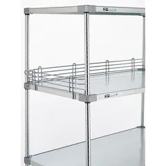METRO L60WS is a stainless steel ledge designed for wire shelving systems. It attaches to the front of a shelf to prevent items from rolling or sliding off. The ledge measures 60 inches in length and features a silver finish. Suitable for use in commercial kitchens, warehouses, and retail displays.