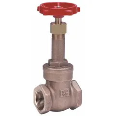 This bronze rising stem gate valve features FNPT x FNPT connections and a wheel handle for manual operation. It is designed for on/off control in general-purpose plumbing and fluid-handling systems, suitable for water, oil, and gas applications. The valve includes a bronze wedge and bronze bonnet, with a maximum pressure rating of 300 psi CWP.