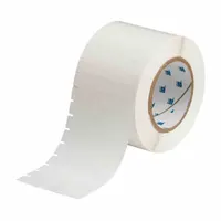 Thermal transfer precut label roll made of autoclavable polyester with gloss finish. Label height 1/2 in, width 1 in, roll length 1/2 in. Compatible with BBP11 printer series. Used for labeling equipment and instruments that require sterilization in medical, laboratory, and industrial settings