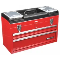 WESTWARD Tool Box: 20 1/2 in W 8 5/8 in D 13 3/4 in H, Steel, Red, Padlock, 1 Compartments