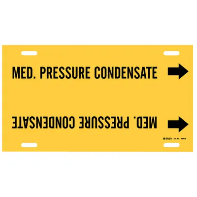 BRADY Pipe Marker: Med. Pressure Condensate, Yellow, Black, Fits 8 to 9 7/8 in Pipe O.D. - Med. Pressure Condensate Strap-On Pipe Markers