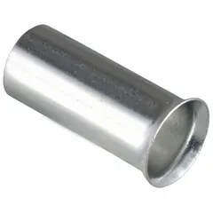 Non-insulated ferrule for terminating a single bare wire. Ferrule diameter 0.24 in. Used to prevent fraying of stranded wire in terminal blocks and control panels.