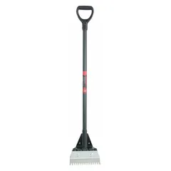 This roof shovel features a steel blade for cutting and stripping roofing materials. The 47 1/4 in fiberglass handle with D-Grip provides leverage and control during tear-off tasks.