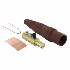 This male plug from the LEVITON 16 Series is rated for 400 A at 600V AC/600V DC. It features double set screw termination for secure conductor connections. The brown housing is designed for single pole inline applications in high-current industrial power distribution systems.