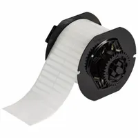 Thermal transfer precut label roll with acrylic permanent adhesive, halogen-free material, and 7,000 labels per roll. Designed for use with BBP33 printer series for on-demand identification and labeling of equipment, cables, and panels