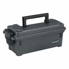 This plastic tool box in gray measures 5 5/8 inches in width, depth, and height. It includes a padlock for securing contents. Suitable for organizing small tools, parts, or accessories in workshops, job sites, or home garages.