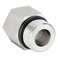 Straight pipe fitting with 1 1/4 in male NPT and 1 1/2 in female NPT ends. Rated for 3,000 psi. Used in high-pressure fluid power systems for connecting threaded ports in hydraulic, pneumatic, and general fluid handling applications.