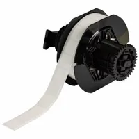 Thermal transfer precut label roll with removable and repositionable rubber adhesive. Labels measure 3/4 in x 3/4 in and are compatible with the i5300 printer series. Suitable for temporary identification, asset tracking, and inventory marking in industrial environments