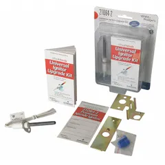 Universal silicon nitride hot surface igniter for gas-fired heating appliances. Operates on 102-132V AC input voltage with hardwired electrical connection. Features a 15 1/2-inch lead length. Suitable for replacement in furnaces, boilers, and other gas heating systems.