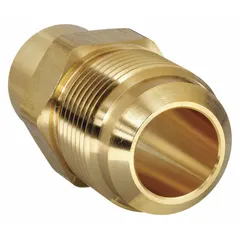 Brass 45-degree flare tube elbow fitting with 3/4 in OD on both ends, designed for flared connections per SAE J512. Used to redirect fluid lines in hydraulic, pneumatic, lubrication, coolant, and instrumentation systems.