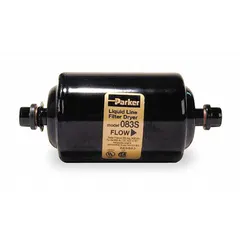 Steel shell filter drier for liquid line applications in HVAC and refrigeration systems. Designed for 20-ton systems using HC refrigerant group, with a molecular sieve desiccant. Length: 5.2 inches.