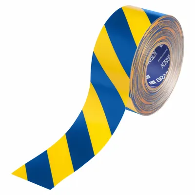 BRADY Floor Marking Tape: Striped, Blue/Yellow, 3 in x 100 ft, 22 mil Tape Thick - Extra-Durable Floor Marking Tape